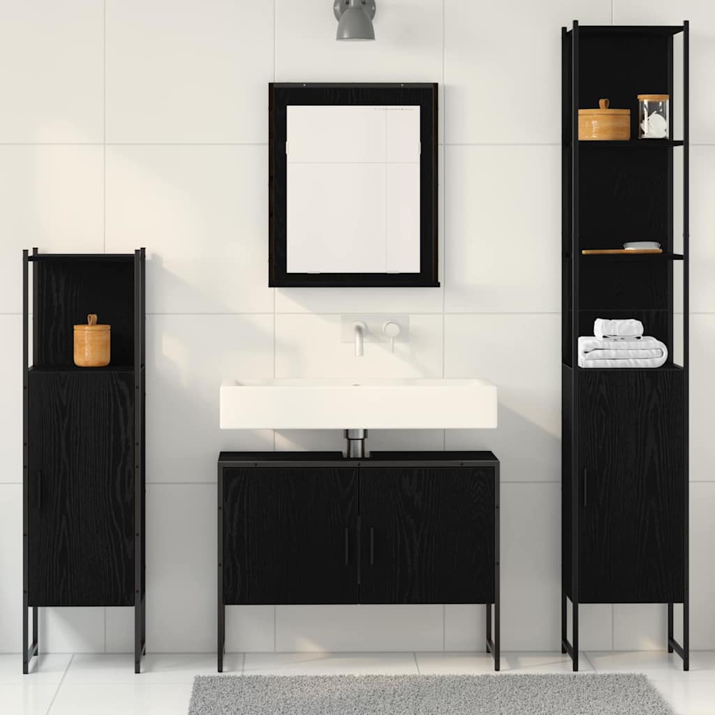 Conjunto de Móveis para Banheiro 4 pcs Preto 33 x 33 x 185.5 cm
