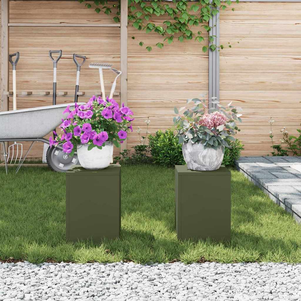 Suportes para plantas 2 pcs Verde-oliva 24 x 24 x 35 cm Aço