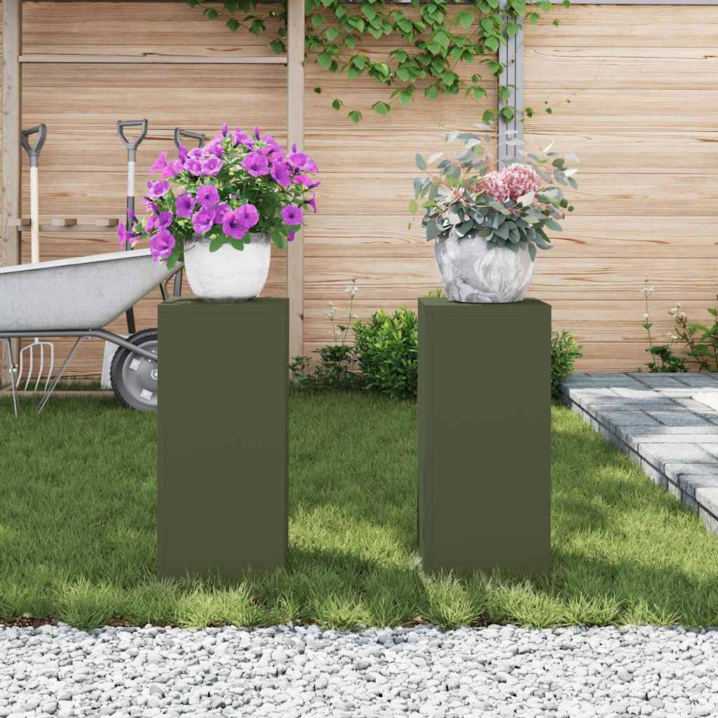 Suportes para plantas 2 pcs Verde-oliva 24 x 24 x 55 cm Aço