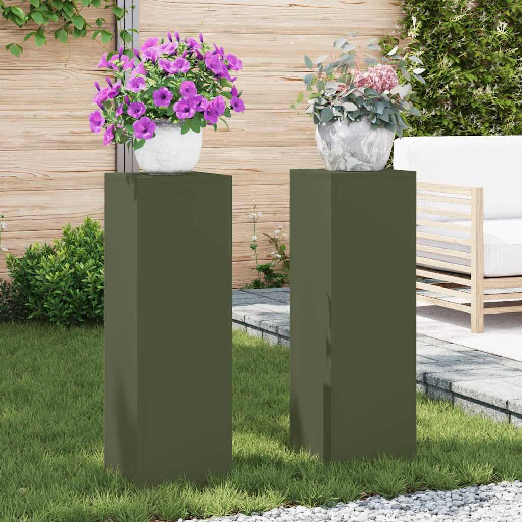 Suportes para plantas 2 pcs Verde-oliva 24 x 24 x 75 cm Aço