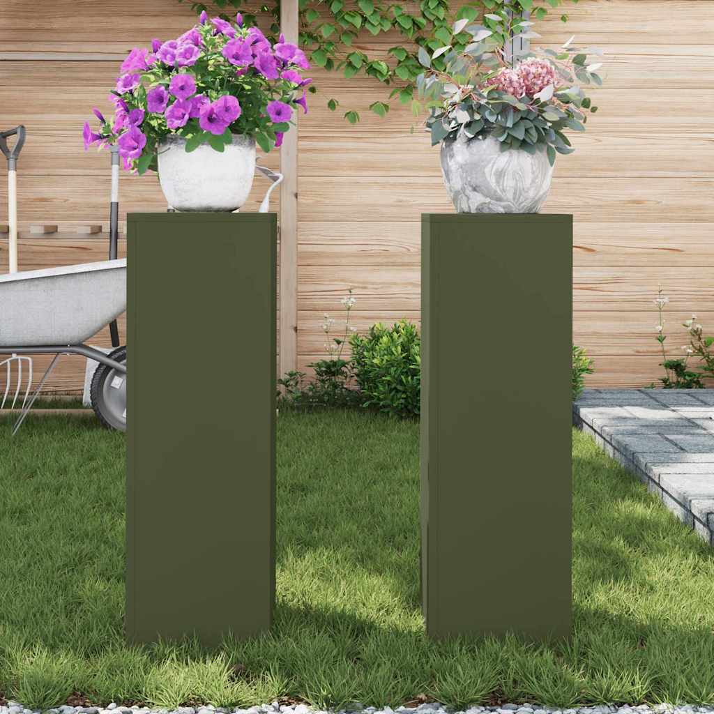 Suportes para plantas 2 pcs Verde-oliva 24 x 24 x 75 cm Aço