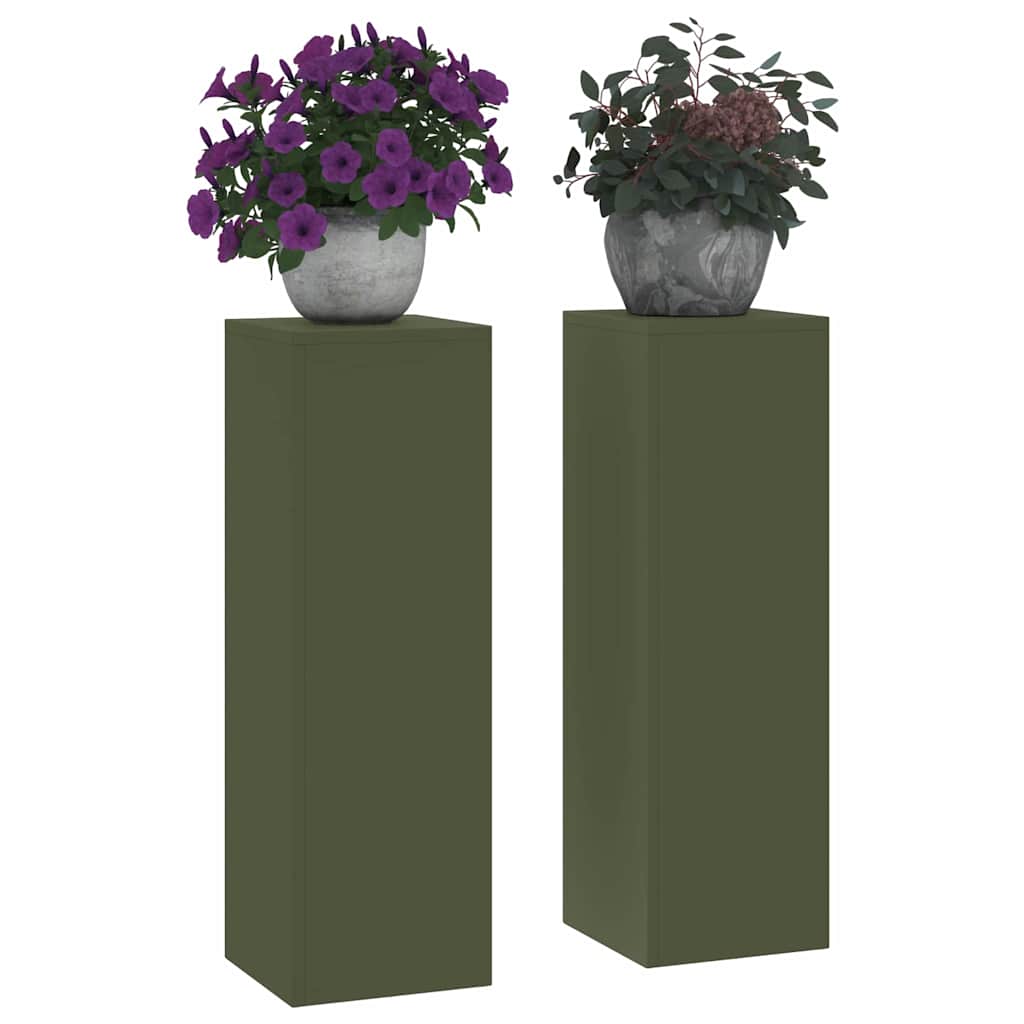 Suportes para plantas 2 pcs Verde-oliva 24 x 24 x 75 cm Aço