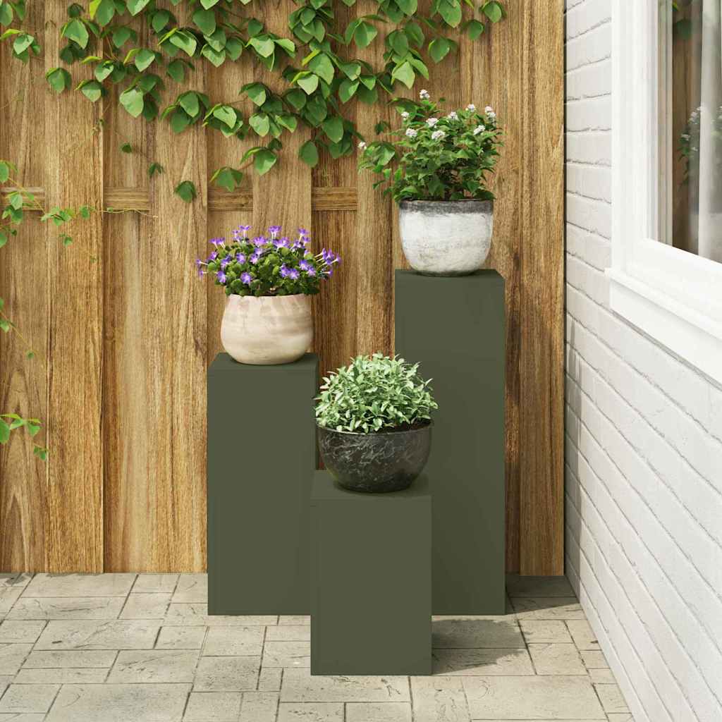 Suportes para plantas 3 pcs Verde-oliva 24 x 24 x 75 cm Aço