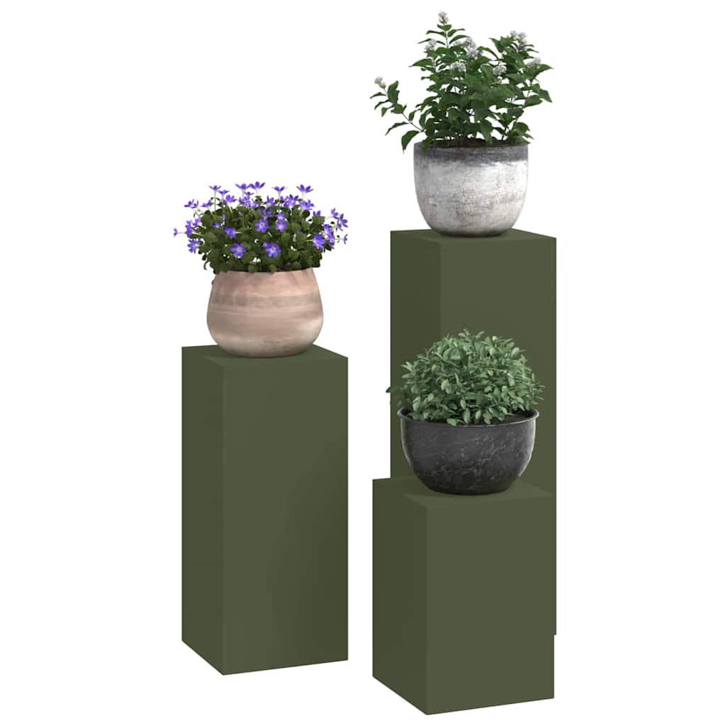 Suportes para plantas 3 pcs Verde-oliva 24 x 24 x 75 cm Aço