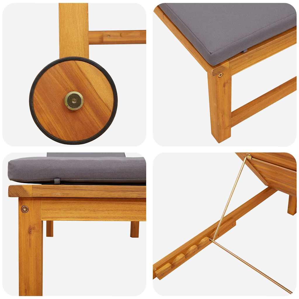Espreguiçadeira com almofada 1-pessoa Castanho 53 x 202 x 89cm