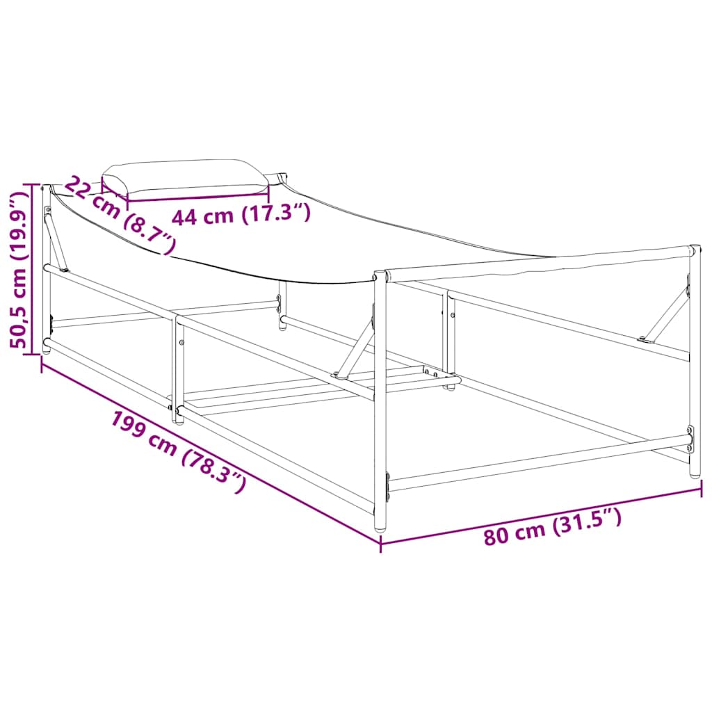 Cama de Sol Antracite 200 x 74 x 73 cm Textileno e Aço