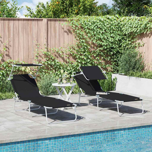 Espreguiçadeira 2-pessoa 2 pcs Preto 58 x 188 x 77cm tecido