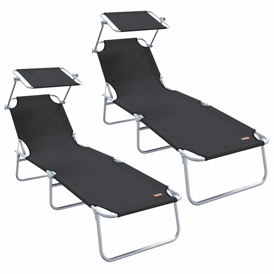 Espreguiçadeira 2-pessoa 2 pcs Preto 58 x 188 x 77cm tecido