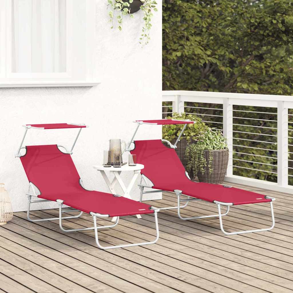 Espreguiçadeira 2-pessoa 2 pcs Vermelho 58 x 188 x 77cm tecido