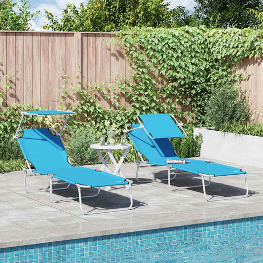 Espreguiçadeira 2-pessoa 2 pcs Azul 58 x 188 x 77cm tecido