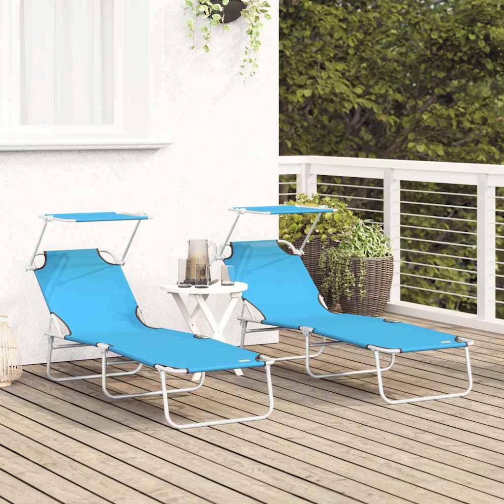 Espreguiçadeira 2-pessoa 2 pcs Azul 58 x 188 x 77cm tecido