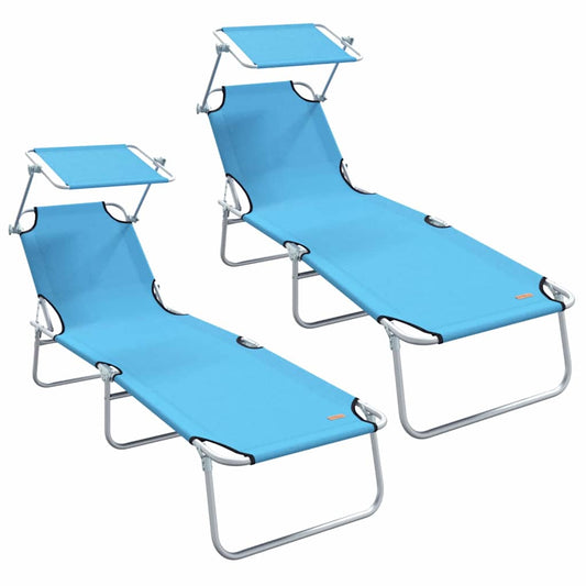 Espreguiçadeira 2-pessoa 2 pcs Azul 58 x 188 x 77cm tecido