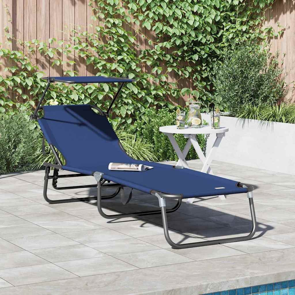 Espreguiçadeira dobrável 1-pessoa Azul 56 x 190 x 81cm tecido