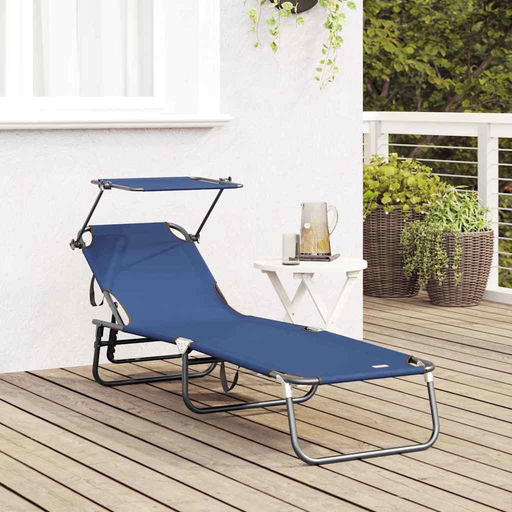 Espreguiçadeira dobrável 1-pessoa Azul 56 x 190 x 81cm tecido