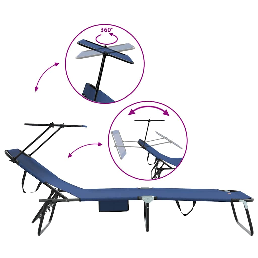 Espreguiçadeira dobrável 1-pessoa Azul 56 x 190 x 81cm tecido