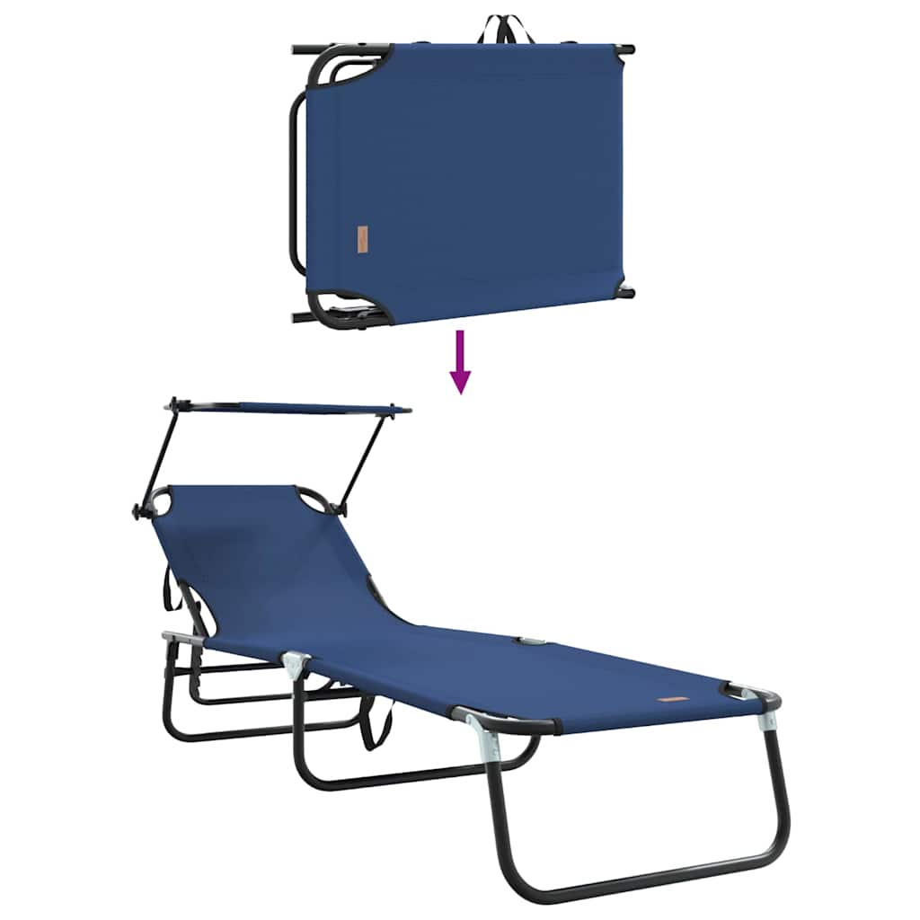 Espreguiçadeira dobrável 1-pessoa Azul 56 x 190 x 81cm tecido