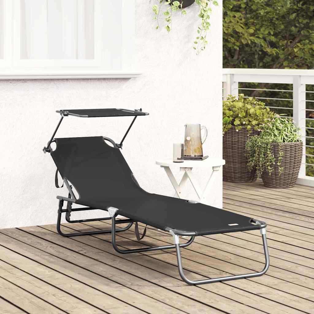Espreguiçadeira dobrável 1-pessoa Preto 56 x 190 x 81cm tecido