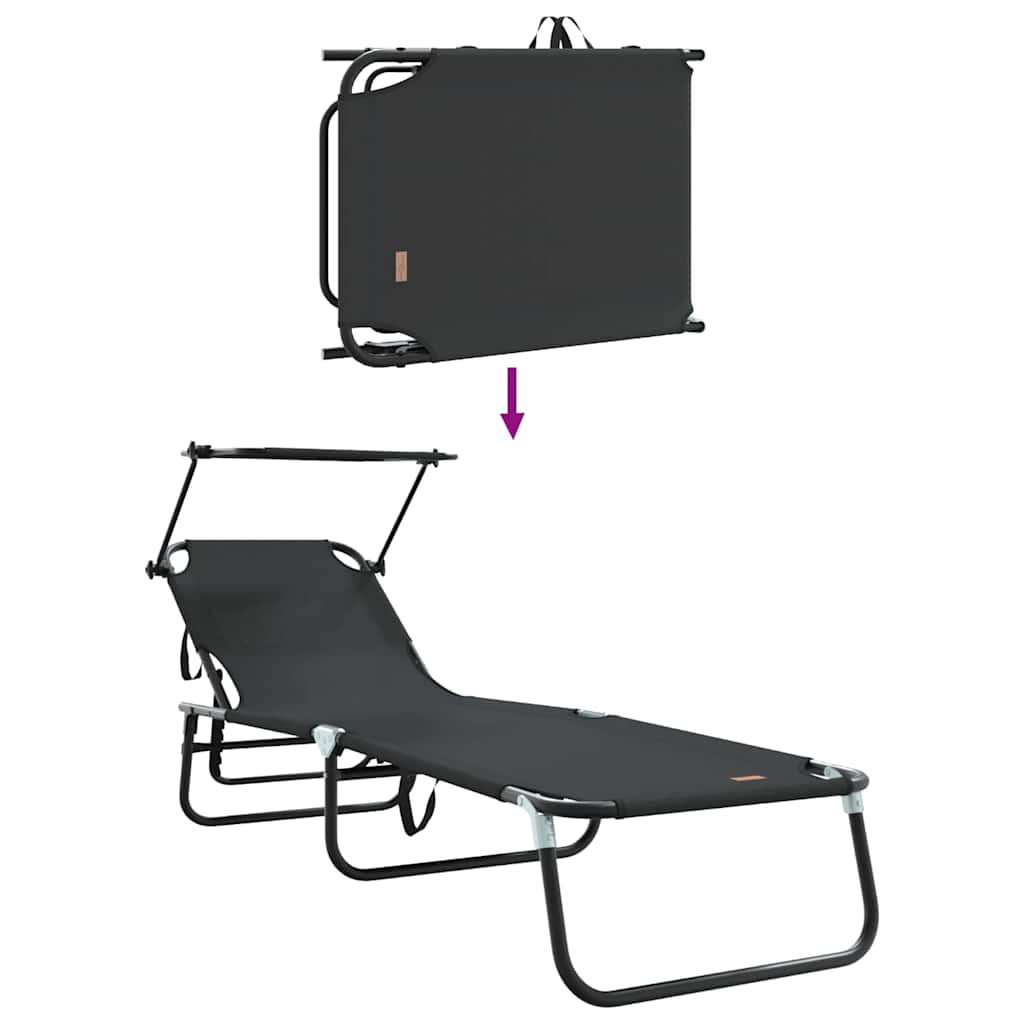 Espreguiçadeira dobrável 1-pessoa Preto 56 x 190 x 81cm tecido
