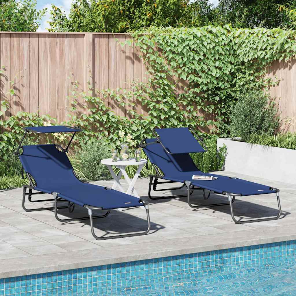 Espreguiçadeira dobrável 2 pcs Azul 56 x 190 x 81cm tecido