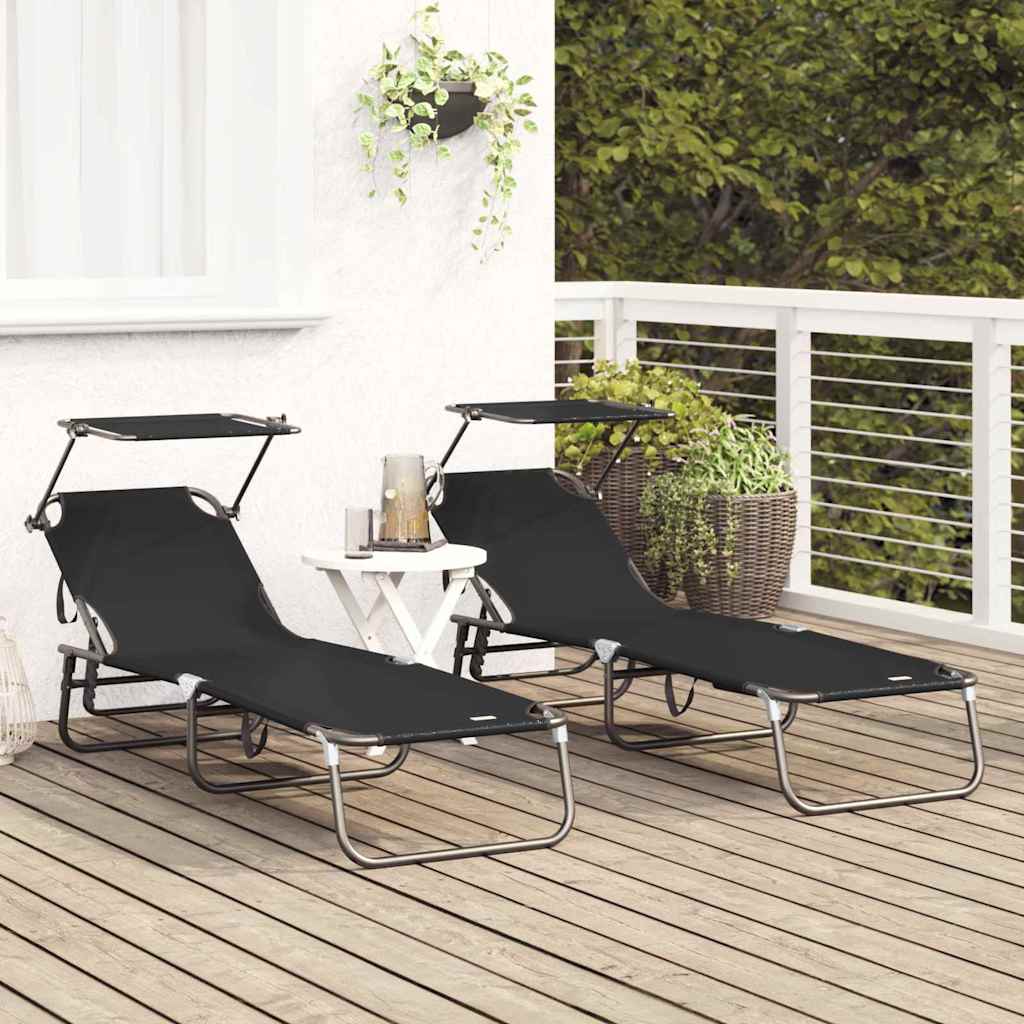 Espreguiçadeira dobrável 2 pcs Preto 56 x 190 x 81cm tecido