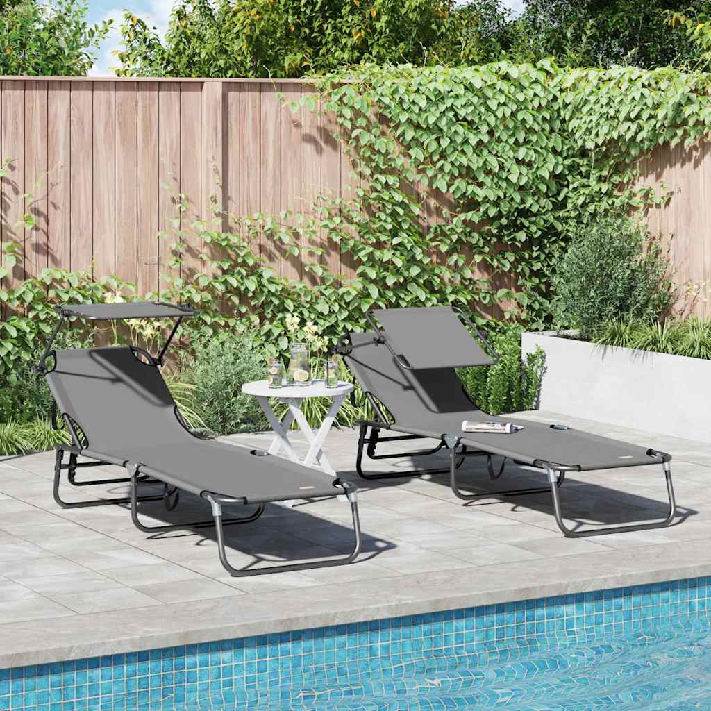 Espreguiçadeira dobrável 2 pcs Cinzeto 56 x 190 x 81cm tecido