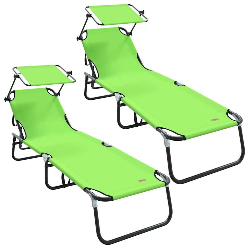 Espreguiçadeira dobrável 2 pcs Verde 56 x 190 x 81cm tecido