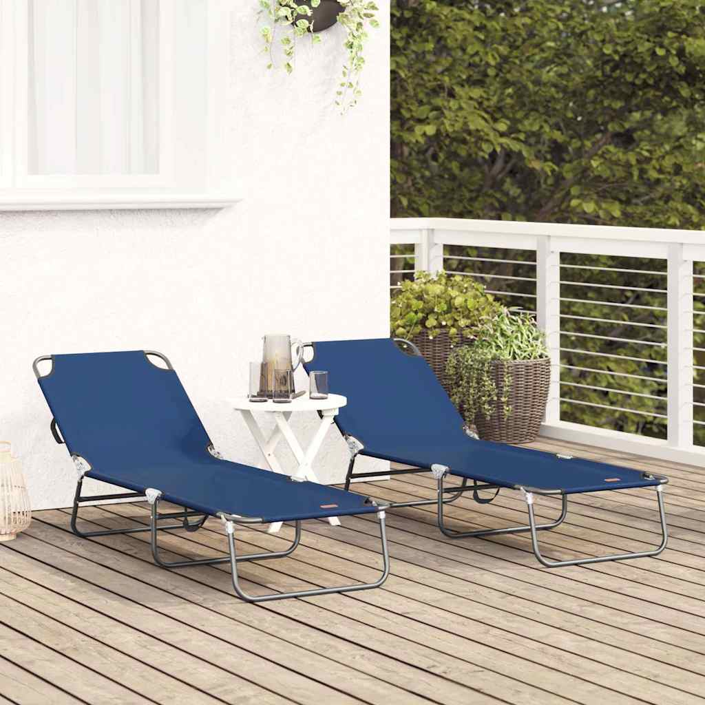 Espreguiçadeira dobrável 2 pcs Azul 56 x 189 x 87cm tecido