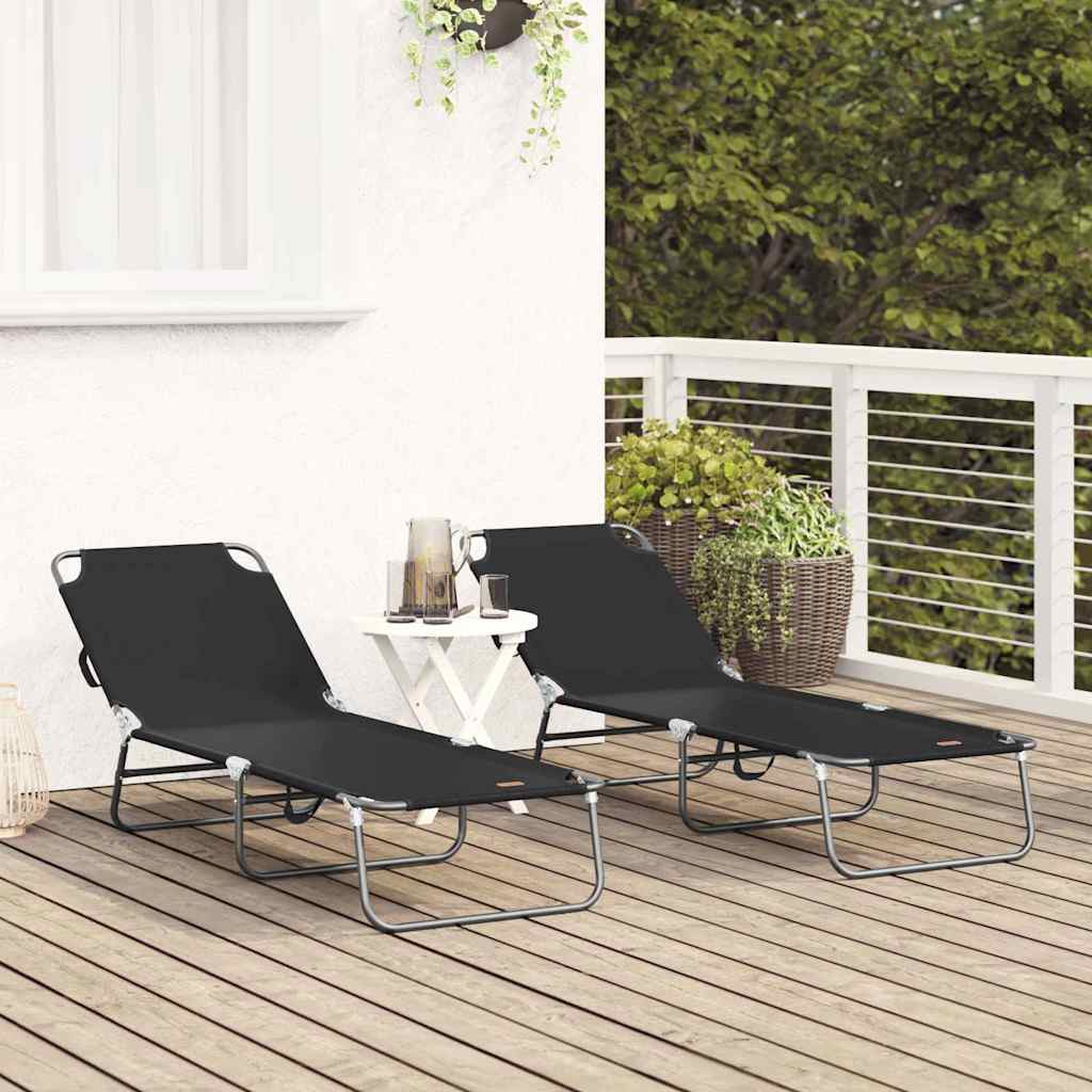 Espreguiçadeira dobrável 2 pcs Preto 56 x 189 x 87cm tecido