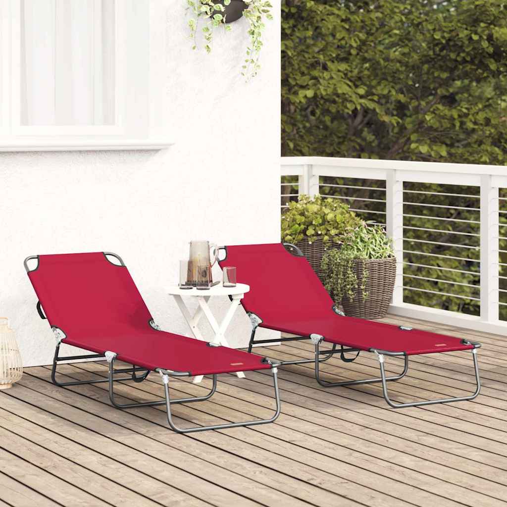 Espreguiçadeira dobrável 2 pcs Vermelho 56 x 189 x 87cm tecido