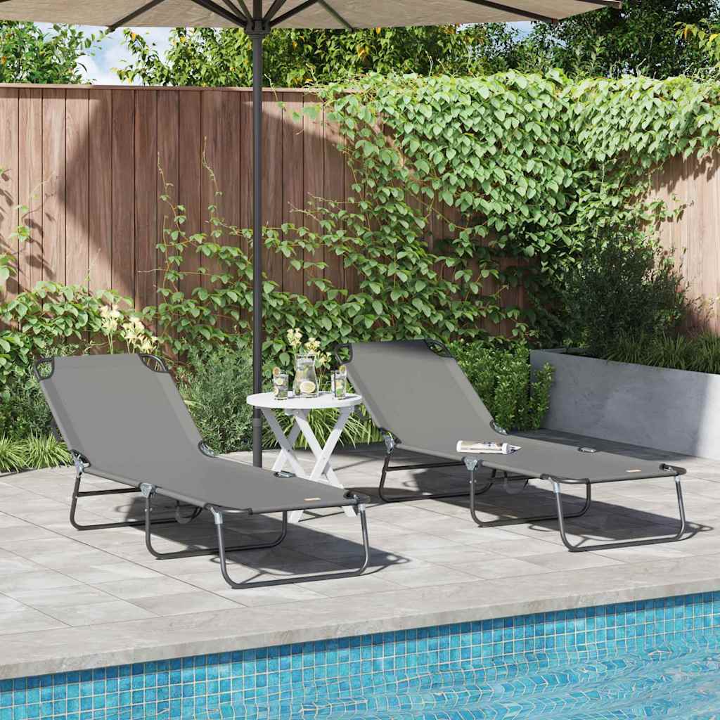 Espreguiçadeira dobrável 2 pcs Cinzeto 56 x 189 x 87cm tecido