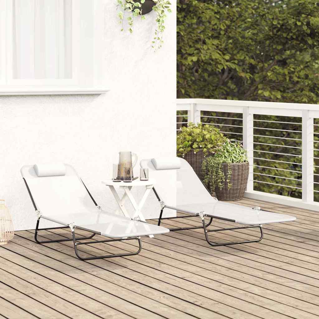 Espreguiçadeira dobrável 2-pessoa 2 pcs Creme 182 x 55 x 85.5cm