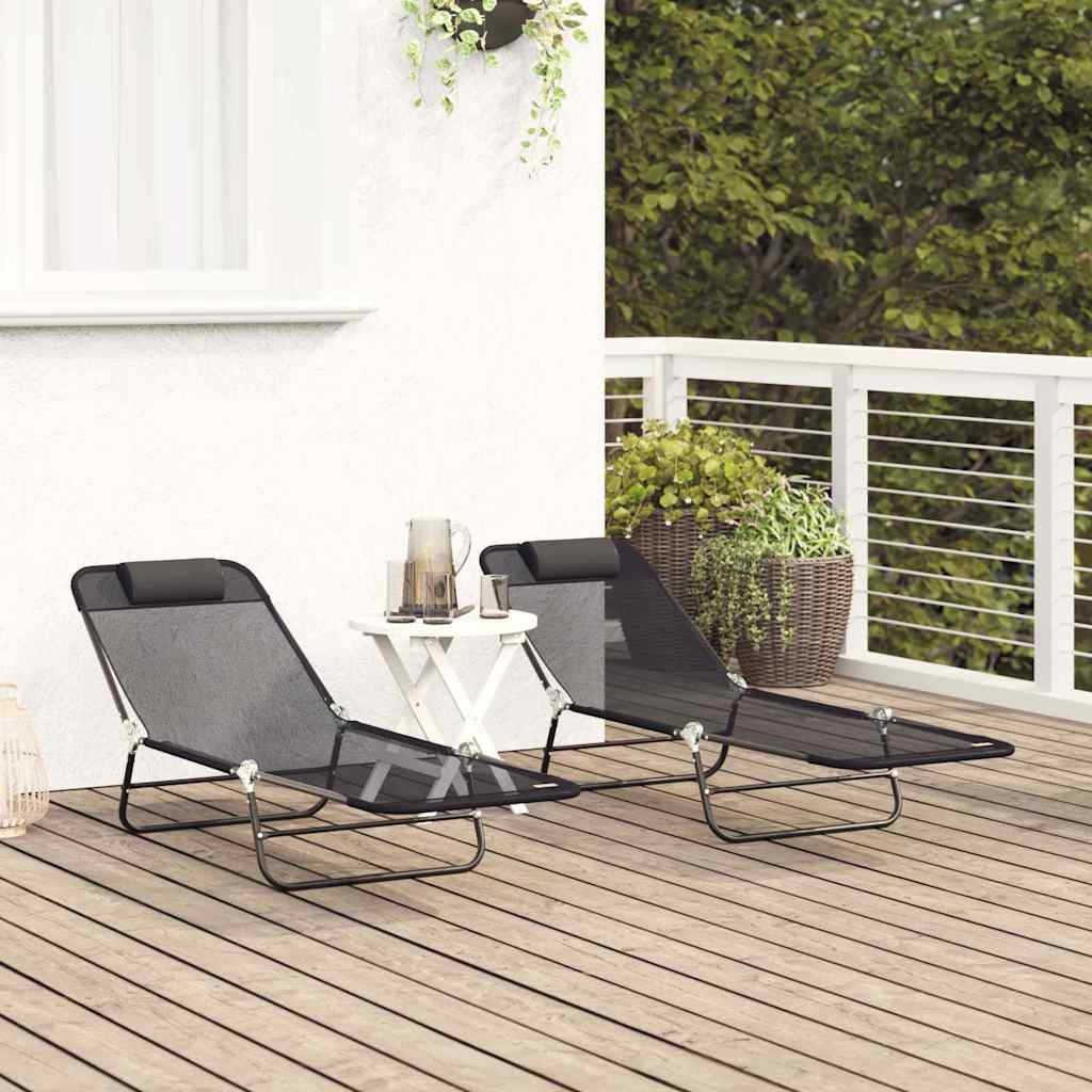 Espreguiçadeira dobrável 2-pessoa 2 pcs Preto 182 x 55 x 85.5cm