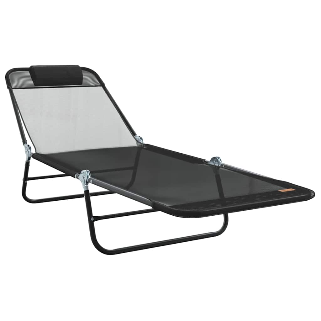 Espreguiçadeira dobrável 2-pessoa 2 pcs Preto 182 x 55 x 85.5cm