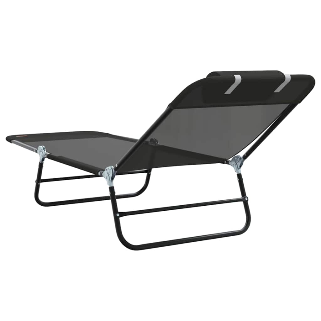 Espreguiçadeira dobrável 2-pessoa 2 pcs Preto 182 x 55 x 85.5cm