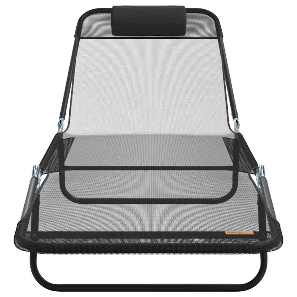 Espreguiçadeira dobrável 2-pessoa 2 pcs Preto 182 x 55 x 85.5cm