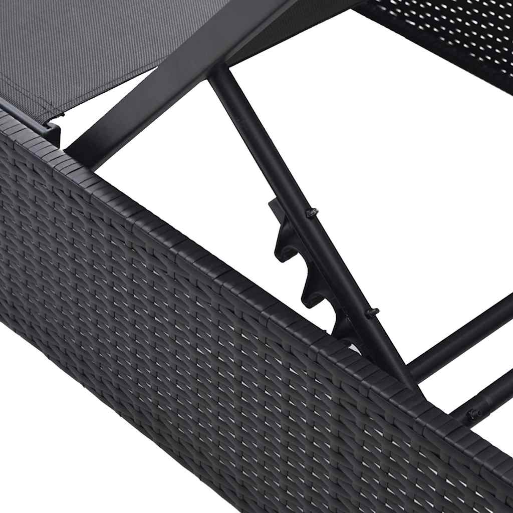 Espreguiçadeira com almofada Preto 60 x 200 x 27cm vime PE
