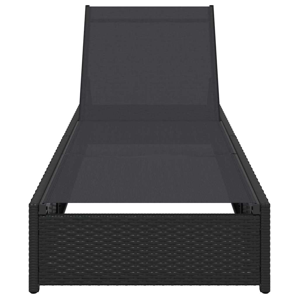 Espreguiçadeira com almofada Preto 60 x 200 x 27cm vime PE