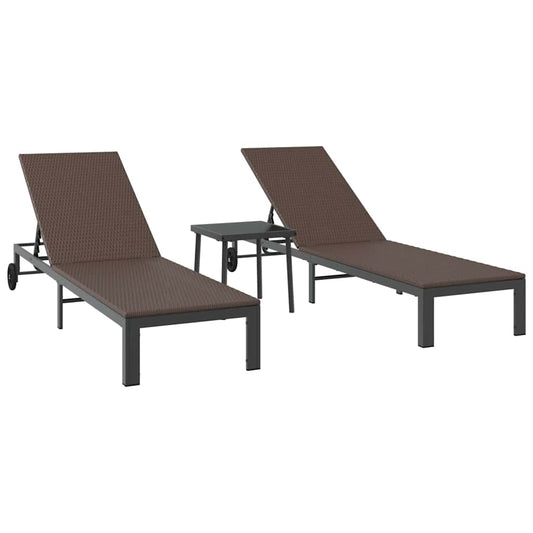 Cama de Sol 2-pessoa 3 pcs Castanho vime PE