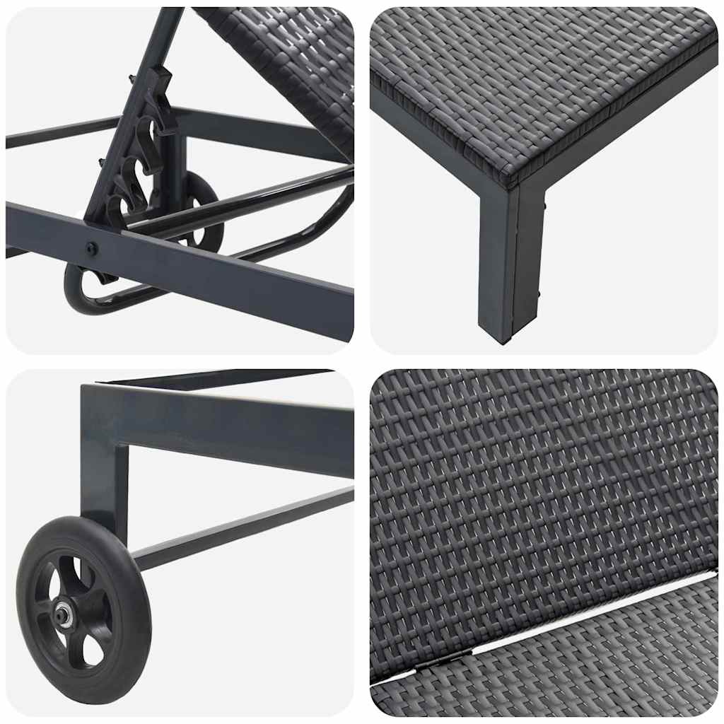 Cama de Sol com almofada 3 pcs Preto 40 x 39 x 40.5cm vime PE