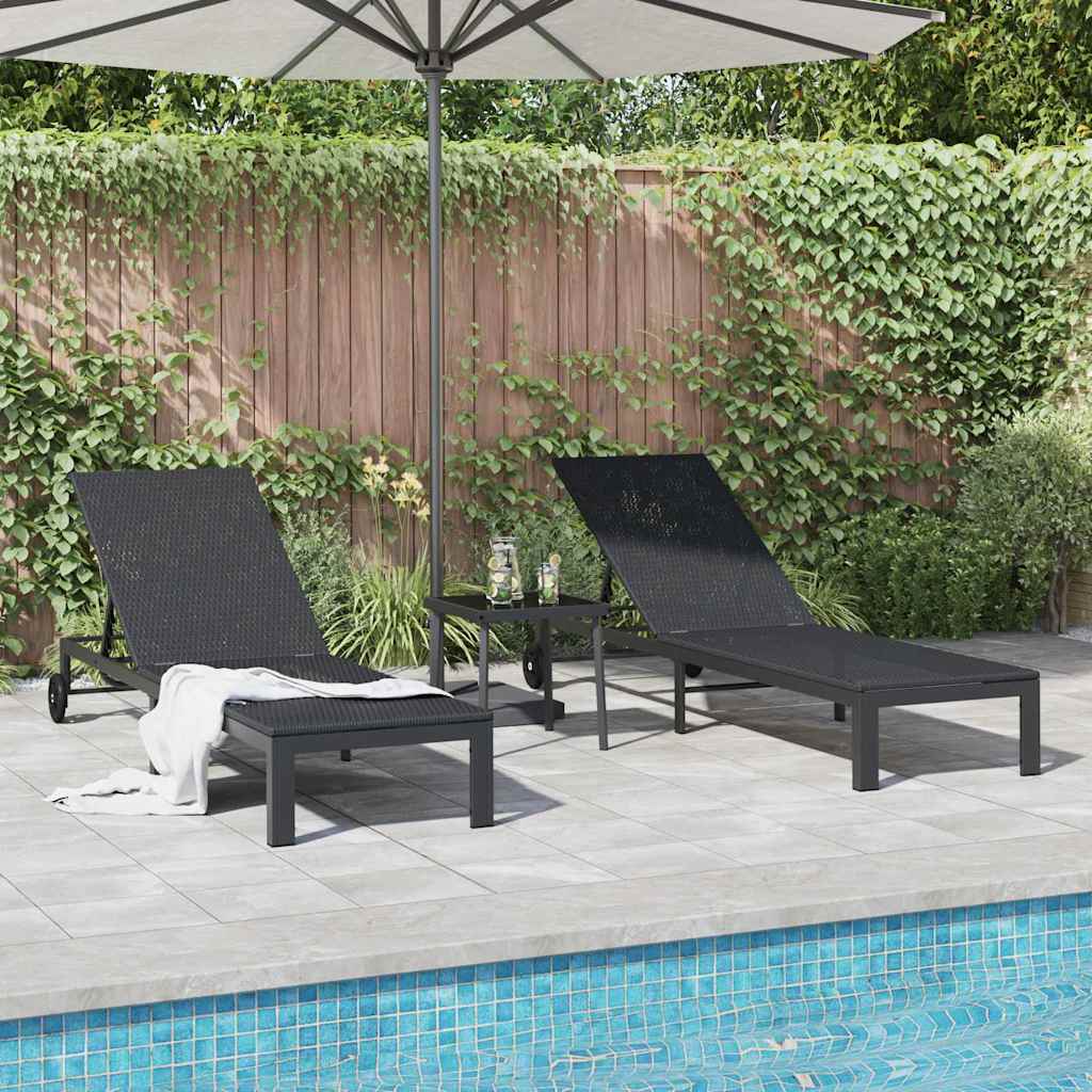 Cama de Sol com almofada 3 pcs Preto 40 x 39 x 40.5cm vime PE