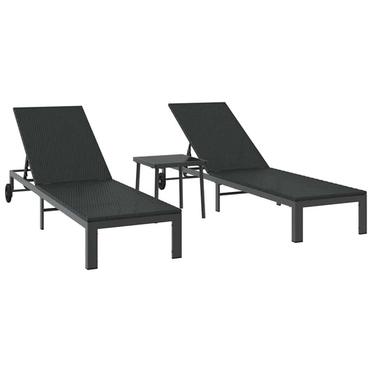 Cama de Sol 2-pessoa 3 pcs Preto vime PE