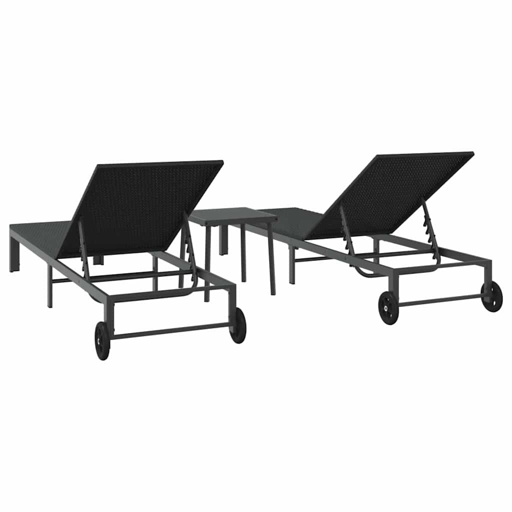 Cama de Sol com almofada 3 pcs Preto 40 x 39 x 40.5cm vime PE