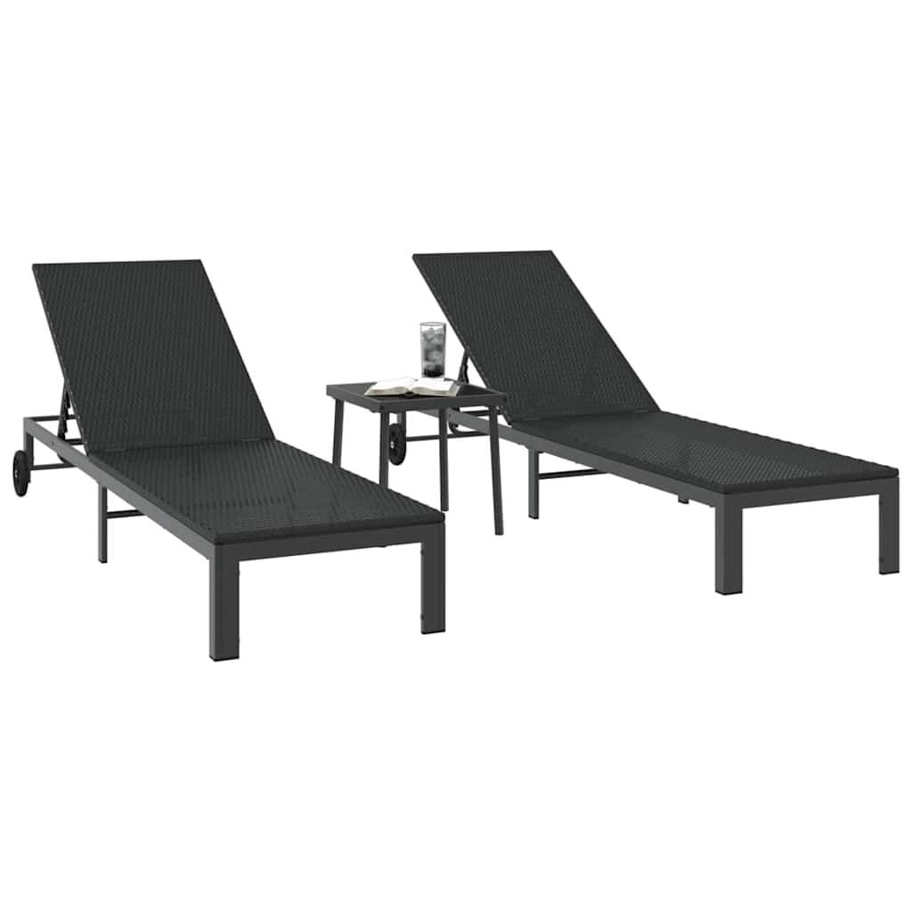 Cama de Sol com almofada 3 pcs Preto 40 x 39 x 40.5cm vime PE