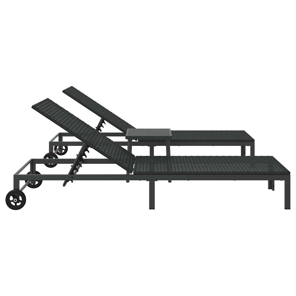 Cama de Sol com almofada 3 pcs Preto 40 x 39 x 40.5cm vime PE