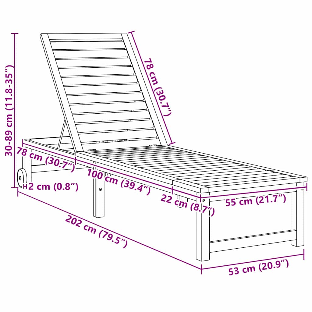 Espreguiçadeira 2-pessoa 2 pcs Castanho 53 x 202 x 89cm
