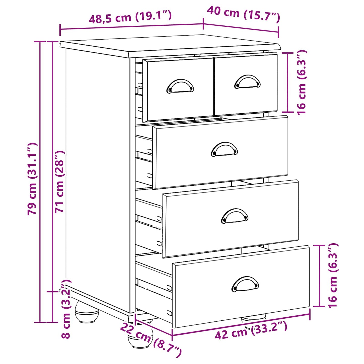 Cômoda com gaveta ASKIM Branco 45,8 x 40 x 79 cm