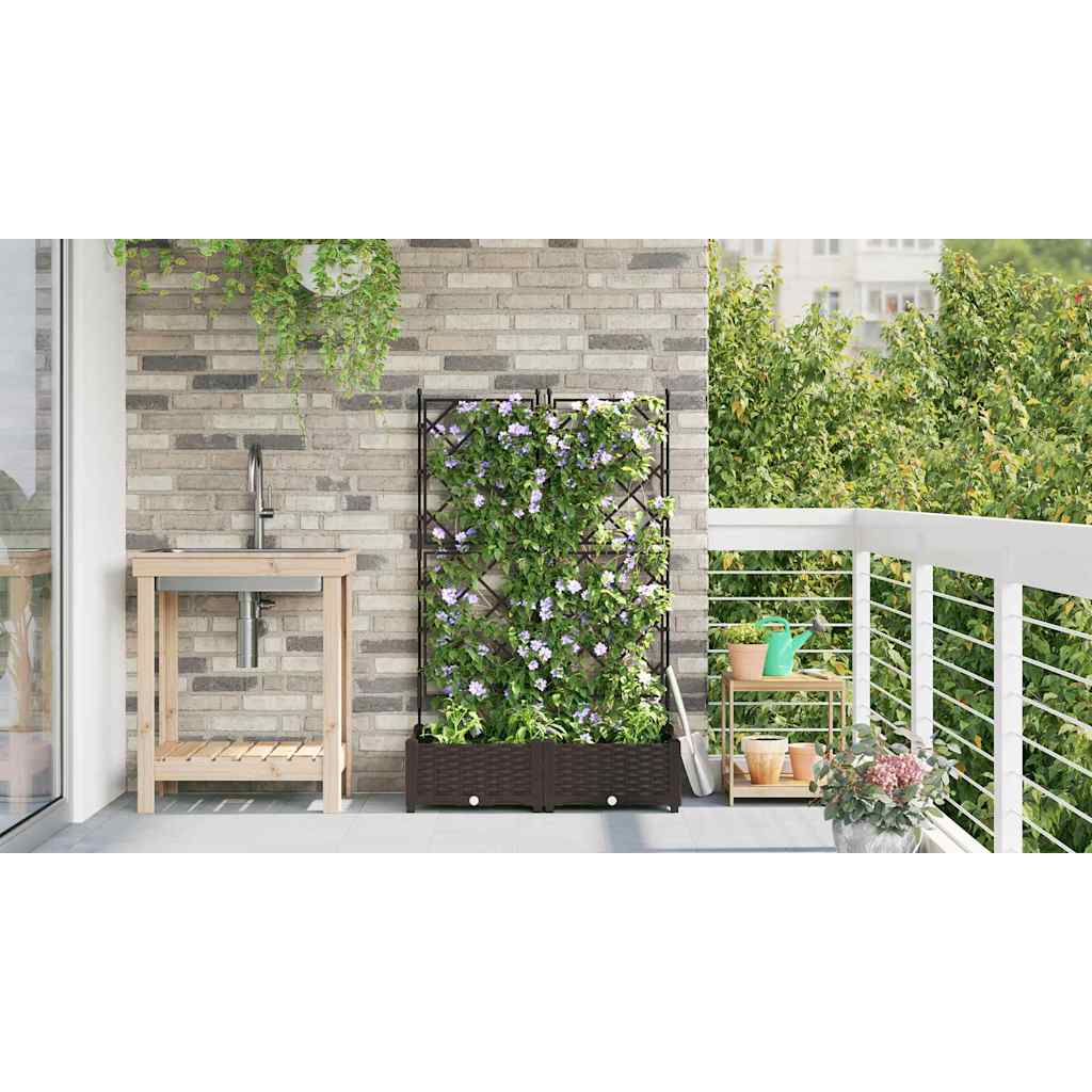 Jardineira com Treliça 2 pcs Castanho 80 x 40 x 125.5 cm PP