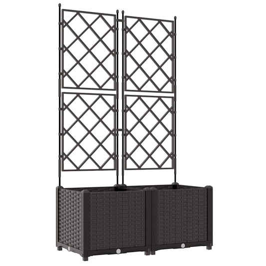 Jardineira com Treliça 2 pcs Castanho 80 x 40 x 143 cm PP