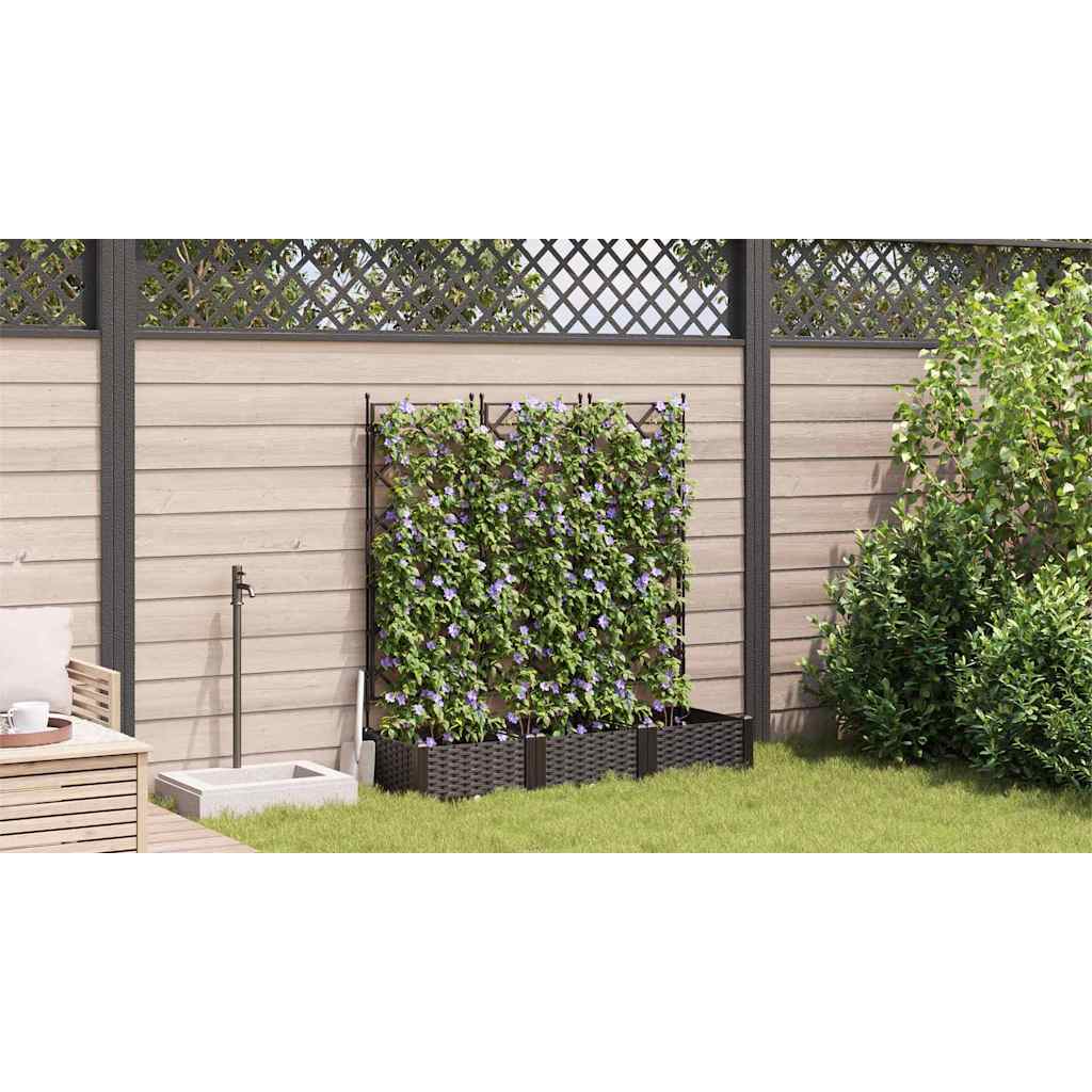 Jardineira com Treliça 3 pcs Castanho 120 x 40 x 125.5 cm PP