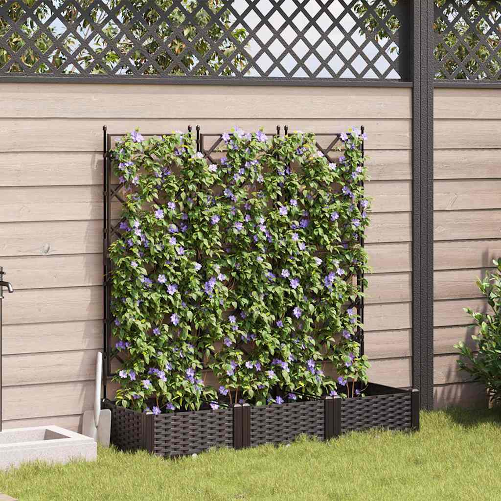 Jardineira com Treliça 3 pcs Castanho 120 x 40 x 125.5 cm PP